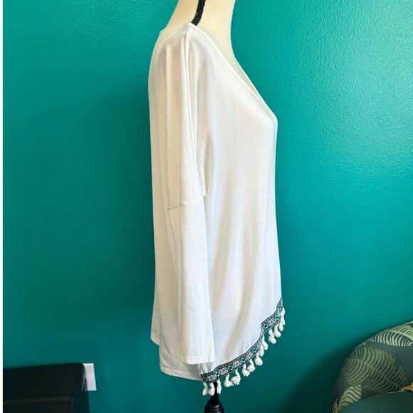 Umgee USA White Long Sleeve Tassel Trim Women's Blouse Small - Picture 3 of 9